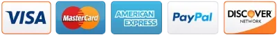 Visa, Mastercard, American Express, PayPal and Discover accepted